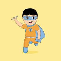 mignon d'un garçon qui devient un super-héros, peut être utilisé comme mascotte pour les entreprises éducatives pour les enfants vecteur