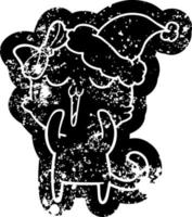 icône de dessin animé en détresse d'un chat portant un bonnet de noel vecteur