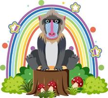 mandrill mignon sur souche en style cartoon plat vecteur