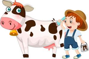 une fille peignant sur un personnage de dessin animé de vache vecteur