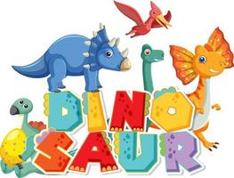 groupe de dinosaures mignon avec logo de mot dinosaure vecteur