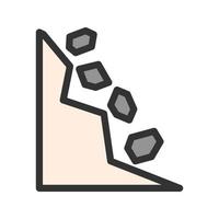 icône de ligne remplie de chute de pierres vecteur