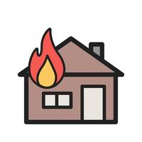 icône de ligne remplie de maison en feu vecteur