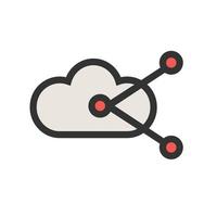 icône de ligne remplie de nuage partagé vecteur