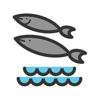poisson nageant dans l'icône de ligne remplie d'eau vecteur
