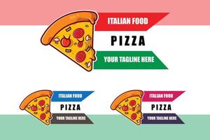 création vectorielle de pizza food logo originaire d'italie, faite de blé et de légumes, adaptée aux autocollants, flayers, arrière-plans, sérigraphie, entreprises alimentaires vecteur