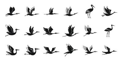 les icônes d'oiseau de cigogne définissent un vecteur simple. oiseau voler