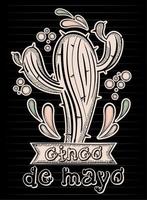 croquis d'un cactus avec des ornements vecteur d'affiche vintage cinco de mayo