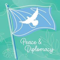 agitant le drapeau avec un oiseau colombe paix et diplomatie vecteur de concept plat