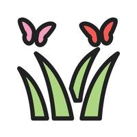 papillons sur l'icône de la ligne remplie de plantes vecteur