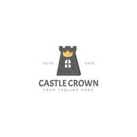 château avec illustration d'icône de conception de logo de couronne vecteur