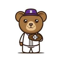 conception mignonne de mascotte de baseball d'ours vecteur