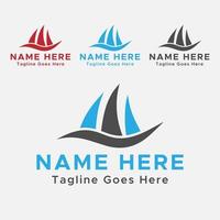 logo de bateau à voile de couleur bleue et noire. création de logo de bateau de yacht créatif. vecteur