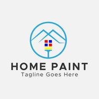 logo de peinture maison minimaliste. logo de pinceau de peinture de forme circulaire. couleur bleu, noir et rouge. vecteur