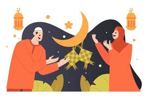 joyeux eid al fitr nuit illustration plate vecteur