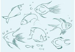 Sketches de poisson de vecteur gratuit