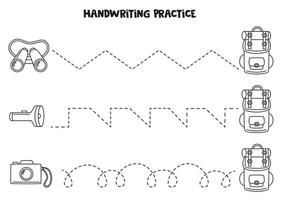 tracer des lignes pour les enfants. éléments de camping. pratique de l'écriture. vecteur