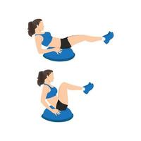 femme faisant bosu ball leg pull in. genou replie exercice illustration vectorielle plane isolée sur fond blanc vecteur