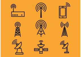 Antenna Tower and Satellite Vector Icons