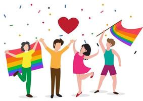 gays et lesbiennes couple amoureux avec arc-en-ciel plat fierté jour lgbt communauté personnes liberté célébration collection vecteur gratuit