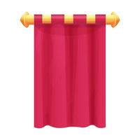drapeau de bannière médiévale suspendu rouge avec texture de tissu et décoration dorée en style cartoon isolé sur fond blanc. ressource de jeu d'interface utilisateur, élément de conception héraldique,. illustration vectorielle