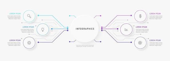 modèle de conception d'étiquettes infographiques vectorielles avec icônes et 6 options ou étapes. peut être utilisé pour le diagramme de processus, les présentations, la mise en page du flux de travail, la bannière, l'organigramme, le graphique d'informations. vecteur