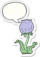 fleur sauvage de dessin animé et autocollant de bulle de dialogue vecteur