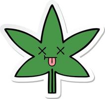 autocollant d'une feuille de marijuana de dessin animé mignon vecteur