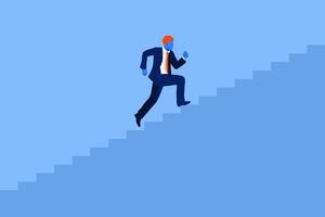concept de démarrage d'entreprise. homme d'affaires qui monte les escaliers pour réussir. illustration vectorielle vecteur