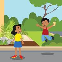 dessin animé d'enfant heureux jouant ensemble dans la cour. illustration de vecteur plat enfants indiens isolé sur fond