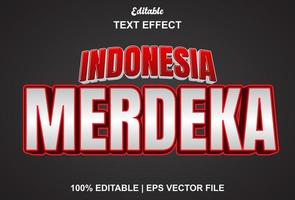 effets de texte de l'indépendance indonésienne avec des couleurs rouges et blanches pour les promotions, les logos et plus encore. vecteur