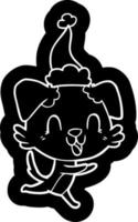 icône de dessin animé en riant d'un chien portant un bonnet de noel vecteur