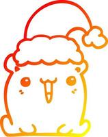 ligne de gradient chaud dessinant un ours de dessin animé mignon avec un chapeau de noel vecteur