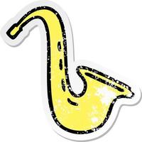 autocollant en détresse d'un saxophone musical de dessin animé mignon vecteur