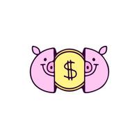 deux moitiés de tête de cochon avec pièce d'un dollar à l'intérieur, illustration pour t-shirt, vêtements de rue, autocollant ou marchandise vestimentaire. avec un style de dessin animé de doodle. vecteur