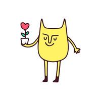 chat à la mode tenant une fleur de coeur, illustration pour t-shirt, affiche, autocollant ou marchandise vestimentaire. avec un style de dessin animé rétro vecteur
