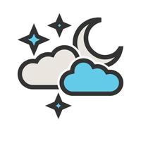 nuageux avec icône de ligne remplie de lune vecteur