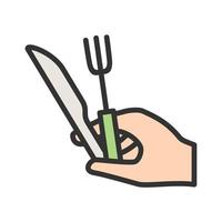 tenant une fourchette et un couteau icône de ligne remplie vecteur