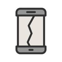 icône de ligne remplie de téléphone portable cassé vecteur