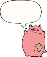 dessin animé gros cochon et bulle de dialogue vecteur