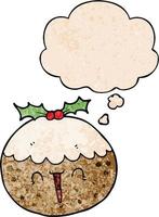 pudding de noël dessin animé mignon et bulle de pensée dans le style de motif de texture grunge vecteur