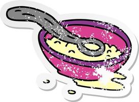 doodle de dessin animé d'autocollant en détresse d'un bol de céréales vecteur