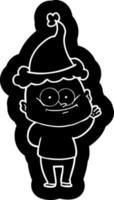 icône de dessin animé d'un homme chauve regardant fixement portant un bonnet de noel vecteur