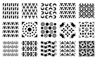 ensemble de motifs noir et blanc. échantillons de motifs répétitifs et sans couture. motifs géométriques monochromes simples. collection de modèles de motifs géométriques vectoriels. vecteur