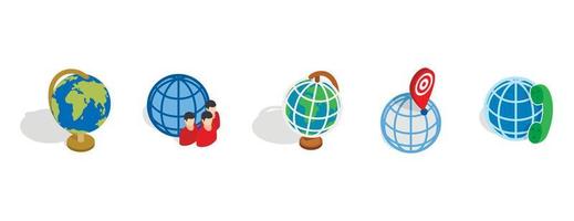 jeu d'icônes de globe, style isométrique vecteur