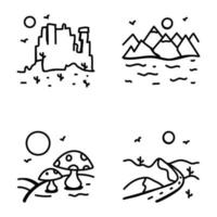 collines et paysages doodle icônes vecteur