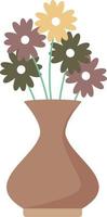 fleurs simples dans un vase brun objet vectoriel de couleur semi-plat