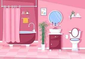 illustration de fond intérieur de meubles de salle de bains modernes avec baignoire, robinet lavabo pour prendre une douche et nettoyer dans un style de couleur plate vecteur