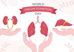journée mondiale du don d'organes avec les reins, le cœur, les poumons, les yeux ou le foie pour la transplantation, sauver des vies et des soins de santé en illustration de dessin animé plat vecteur