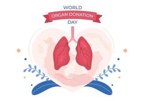 journée mondiale du don d'organes avec les reins, le cœur, les poumons, les yeux ou le foie pour la transplantation, sauver des vies et des soins de santé en illustration de dessin animé plat vecteur